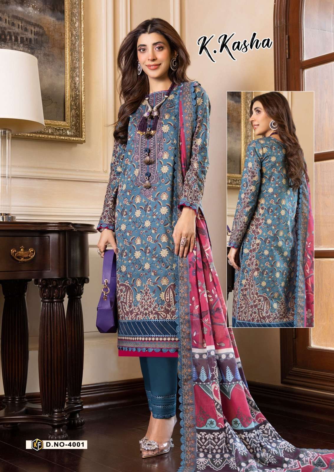 K.Kasha Vol-4 By Keval Fab 4001 To 4006 Series Designer Festive Suits Beautiful Stylish Fancy Colorful Party Wear & Occasional Wear Pure Cotton Print Dresses At Wholesale Price