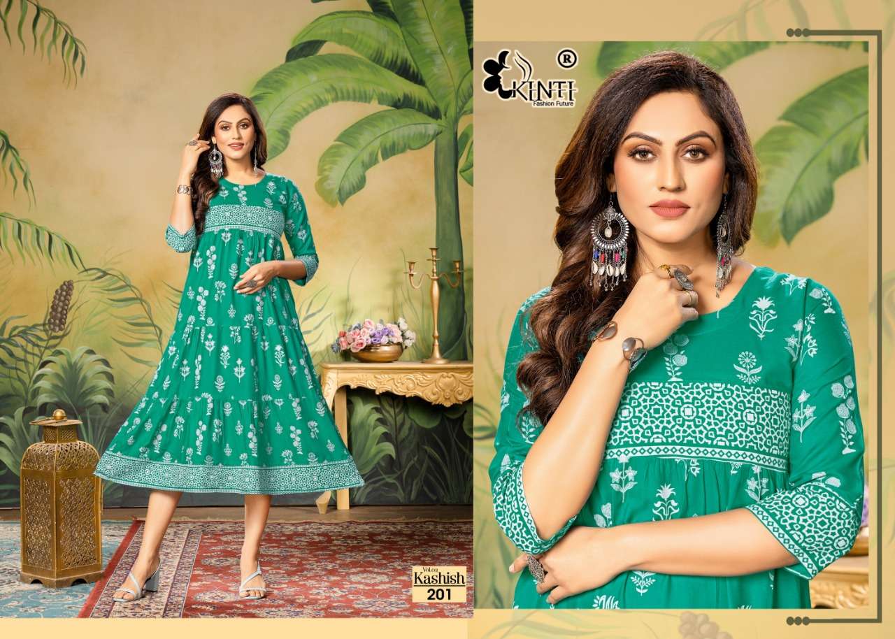 Kashish Vol-2 By Kinti 201 To 208 Series Beautiful Stylish Fancy Colorful Casual Wear & Ethnic Wear Rayon Print Kurtis At Wholesale Price