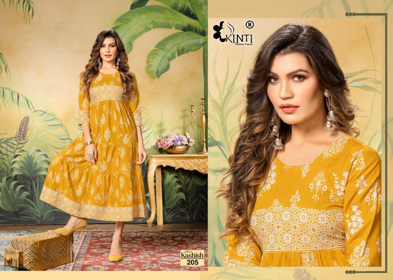 Kashish Vol-2 By Kinti 201 To 208 Series Beautiful Stylish Fancy Colorful Casual Wear & Ethnic Wear Rayon Print Kurtis At Wholesale Price