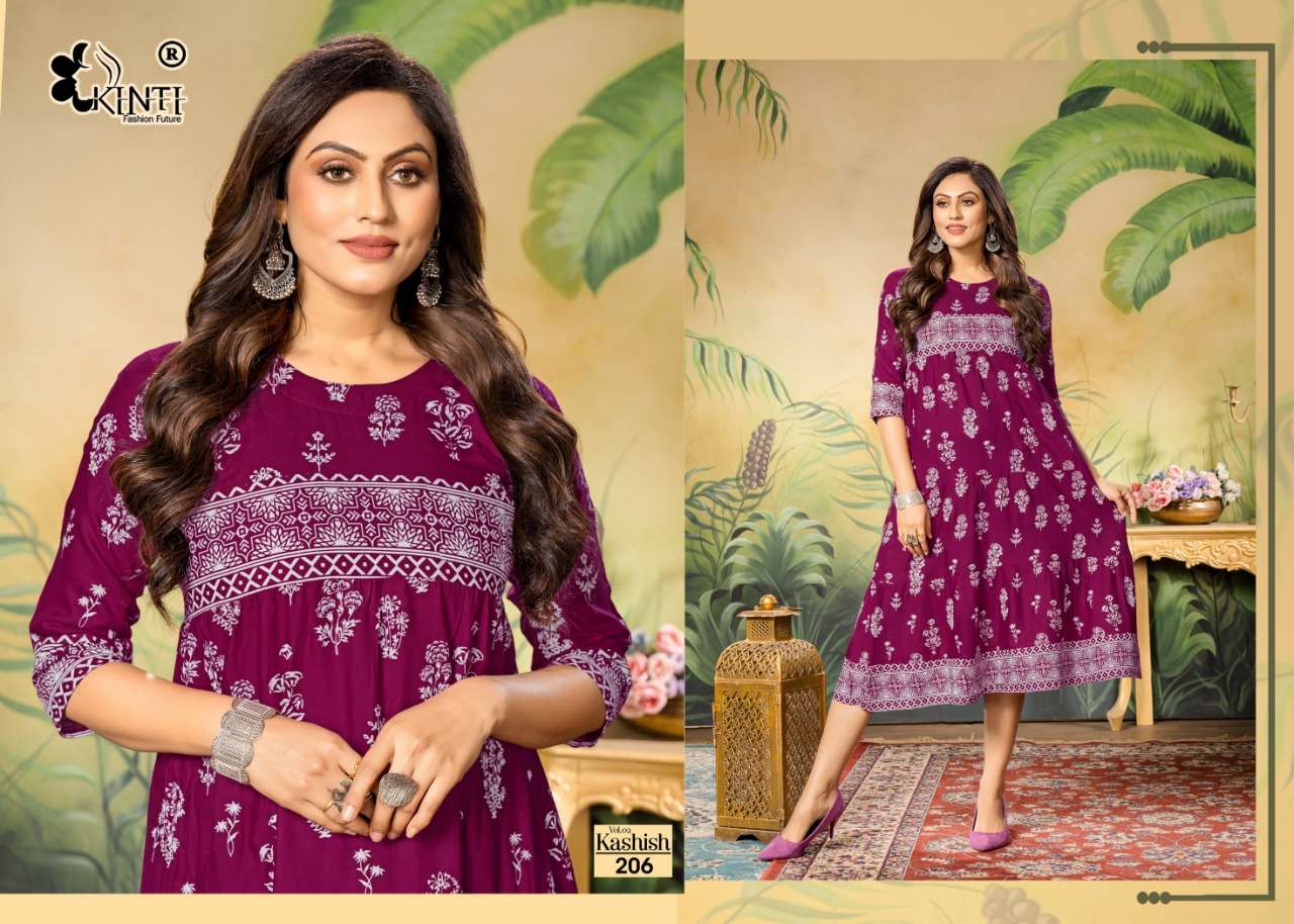 Kashish Vol-2 By Kinti 201 To 208 Series Beautiful Stylish Fancy Colorful Casual Wear & Ethnic Wear Rayon Print Kurtis At Wholesale Price