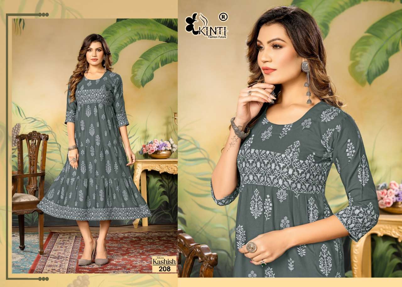 Kashish Vol-2 By Kinti 201 To 208 Series Beautiful Stylish Fancy Colorful Casual Wear & Ethnic Wear Rayon Print Kurtis At Wholesale Price