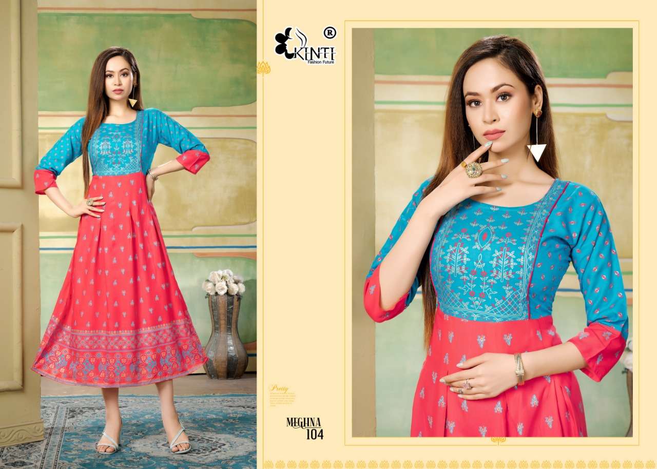 Meghna By Kinti 101 To 108 Series Designer Stylish Fancy Colorful Beautiful Party Wear & Ethnic Wear Collection Heavy Rayon Print Kurtis At Wholesale Price