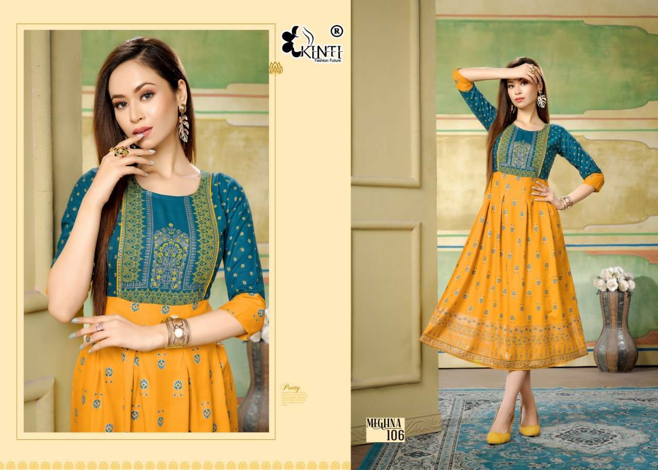 Meghna By Kinti 101 To 108 Series Designer Stylish Fancy Colorful Beautiful Party Wear & Ethnic Wear Collection Heavy Rayon Print Kurtis At Wholesale Price