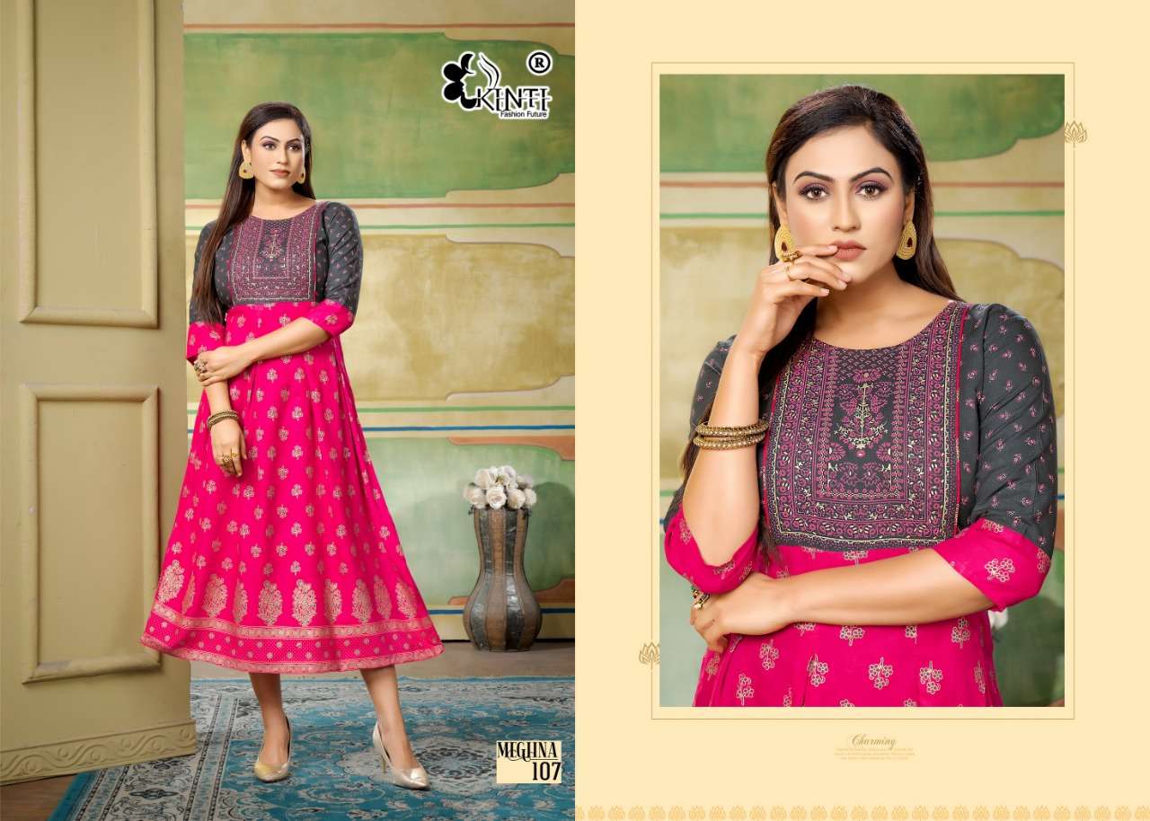 Meghna By Kinti 101 To 108 Series Designer Stylish Fancy Colorful Beautiful Party Wear & Ethnic Wear Collection Heavy Rayon Print Kurtis At Wholesale Price