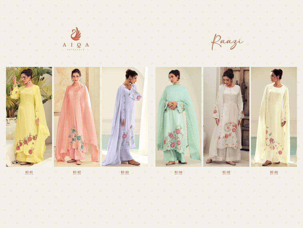 Raazi By Aiqa 01 To 06 Series Beautiful Festive Suits Colorful Stylish Fancy Casual Wear & Ethnic Wear Pure Bemberg Silk Dresses At Wholesale Price