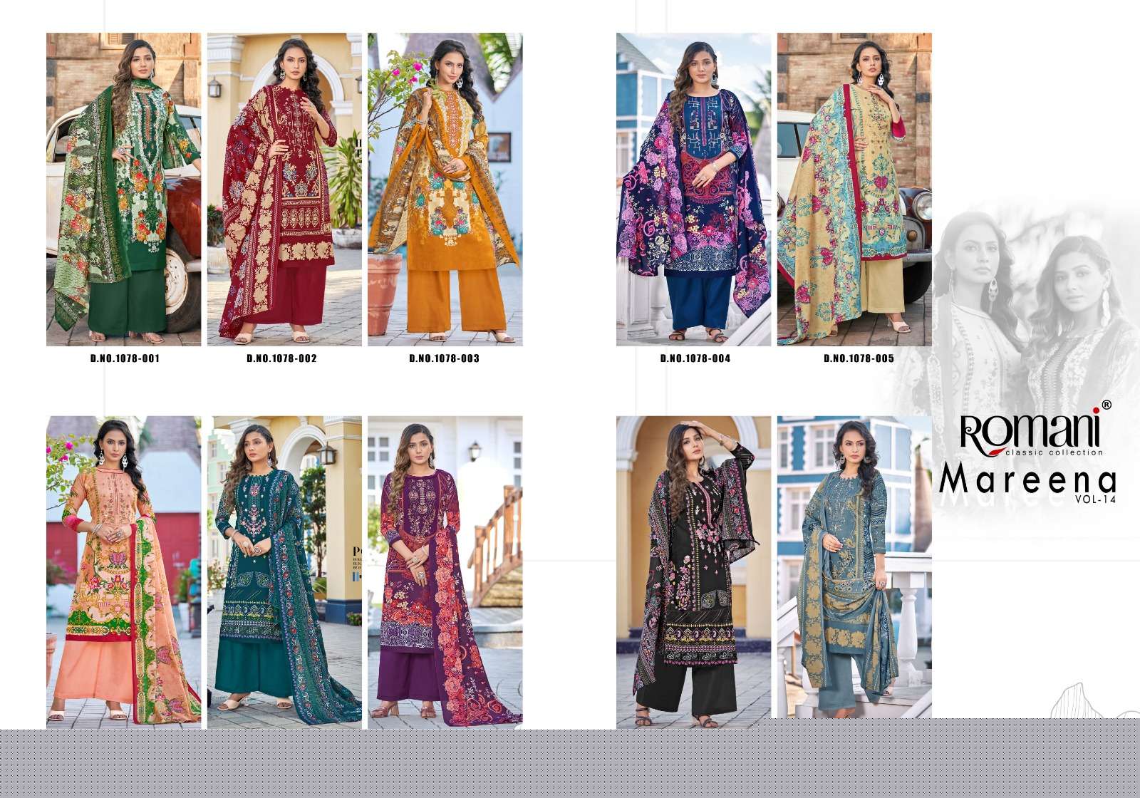 Mareena Vol-14 By Romani 1078-001 To 1078-010 Series Beautiful Stylish Festive Suits Fancy Colorful Casual Wear & Ethnic Wear & Ready To Wear Pure Soft Cotton With Embroidery Dresses At Wholesale Price
