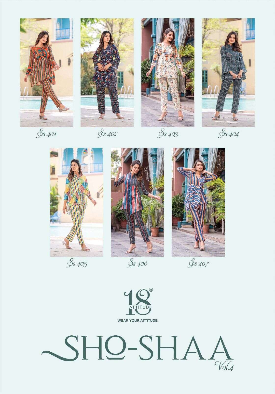 Sho-Shaa Vol-4 By 18 Attitude 401 To 407 Series Designer Stylish Fancy Colorful Beautiful Party Wear & Ethnic Wear Collection Cotton Print Tops With Bottom At Wholesale Price