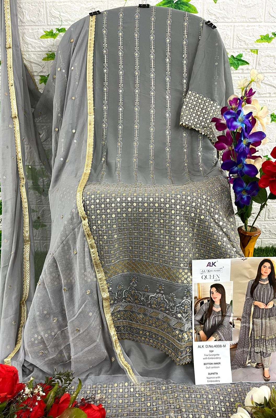 Queen Vol-4 By Al Khushbu 4008-L To 4008-O Series Beautiful Pakistani Suits Colorful Stylish Fancy Casual Wear & Ethnic Wear Faux Georgette Dresses At Wholesale Price