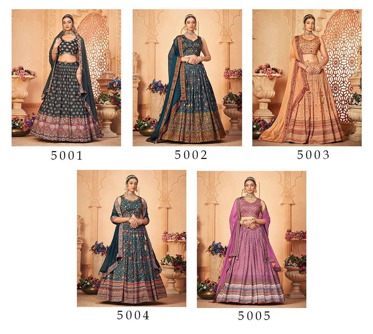 Aakrut Vol-5 By Tejasvee 5001 To 5005 Series Festive Wear Collection Beautiful Stylish Colorful Fancy Party Wear & Occasional Wear Heavy Chinnon Lehengas At Wholesale Price