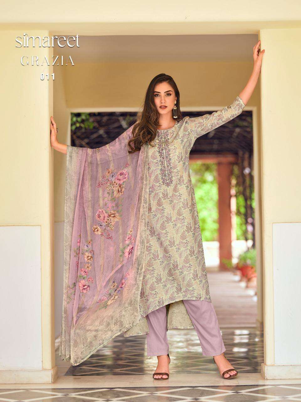 Grazia By Simareet 009 To 014 Series Designer Festive Suits Collection Beautiful Stylish Colorful Fancy Party Wear & Occasional Wear Muslin Digital Print Dresses At Wholesale Price