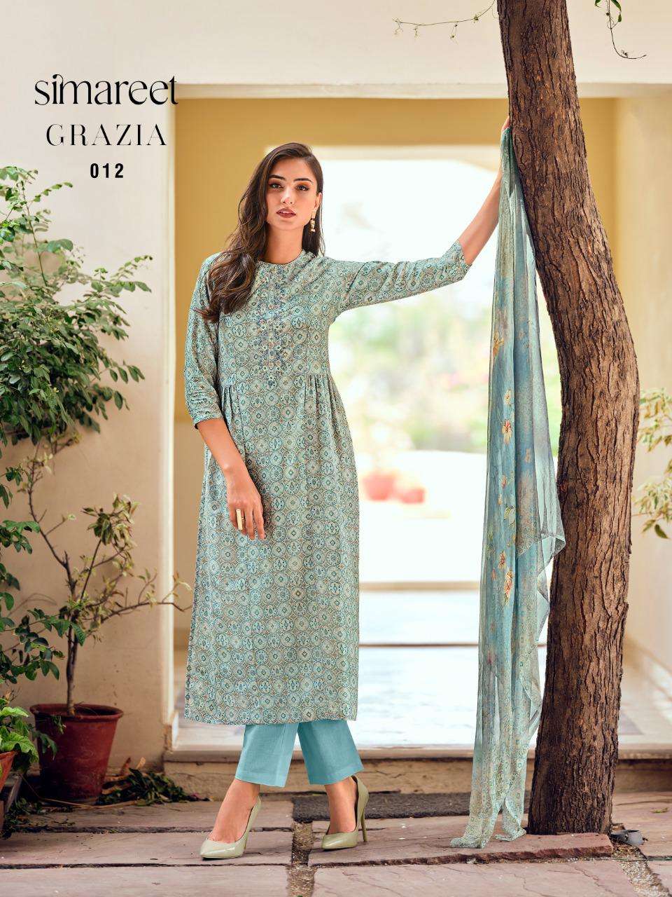 Grazia By Simareet 009 To 014 Series Designer Festive Suits Collection Beautiful Stylish Colorful Fancy Party Wear & Occasional Wear Muslin Digital Print Dresses At Wholesale Price