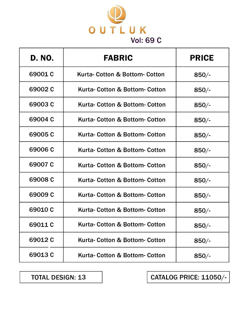 Outluk Vol-69-C By Fashid Wholesale 69001-C To 69013-C Series Beautiful Colorful Stylish Fancy Casual Wear & Ethnic Wear & Ready To Wear Cotton Kurtas With Pajamas At Wholesale Price