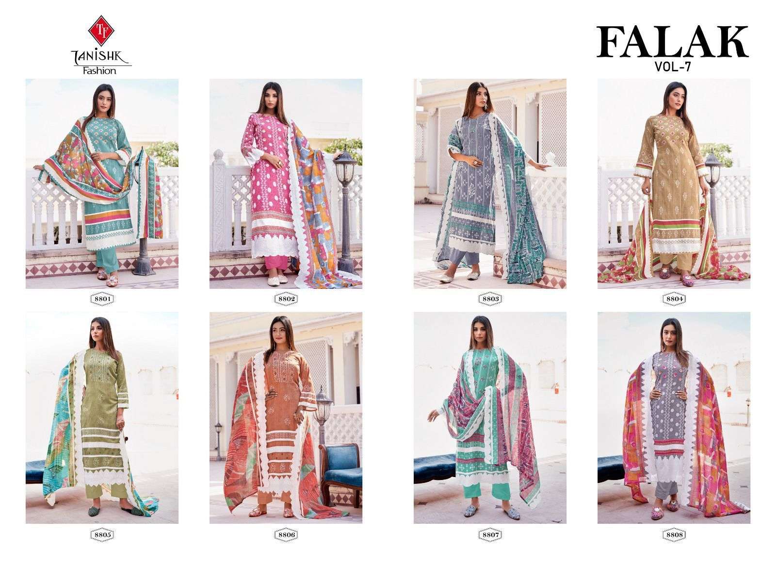 Falak Vol-7 By Tanishk Fashion 8801 To 8808 Series Beautiful Festive Suits Colorful Stylish Fancy Casual Wear & Ethnic Wear Pure Cotton Dresses At Wholesale Price
