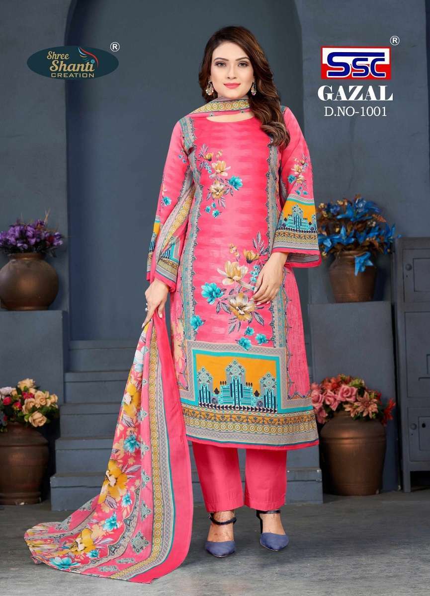 Gazal Vol-1 By Shree Shanti Creation 1001 To 1008 Series Beautiful Festive Suits Colorful Stylish Fancy Casual Wear & Ethnic Wear Pure Cotton Print Dresses At Wholesale Price