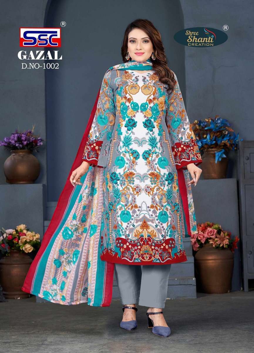 Gazal Vol-1 By Shree Shanti Creation 1001 To 1008 Series Beautiful Festive Suits Colorful Stylish Fancy Casual Wear & Ethnic Wear Pure Cotton Print Dresses At Wholesale Price