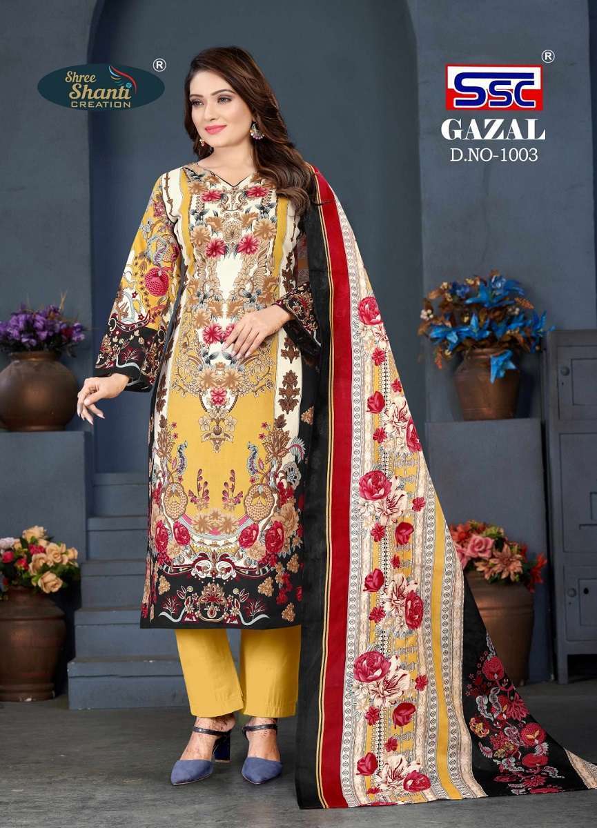 Gazal Vol-1 By Shree Shanti Creation 1001 To 1008 Series Beautiful Festive Suits Colorful Stylish Fancy Casual Wear & Ethnic Wear Pure Cotton Print Dresses At Wholesale Price