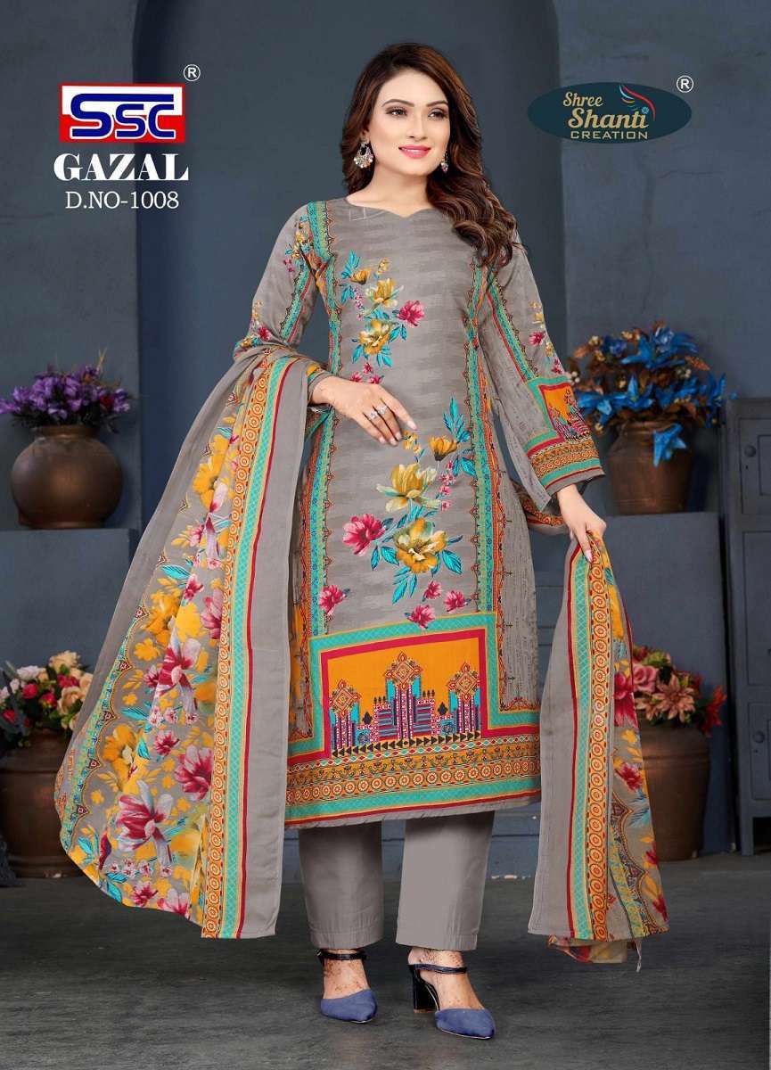 Gazal Vol-1 By Shree Shanti Creation 1001 To 1008 Series Beautiful Festive Suits Colorful Stylish Fancy Casual Wear & Ethnic Wear Pure Cotton Print Dresses At Wholesale Price