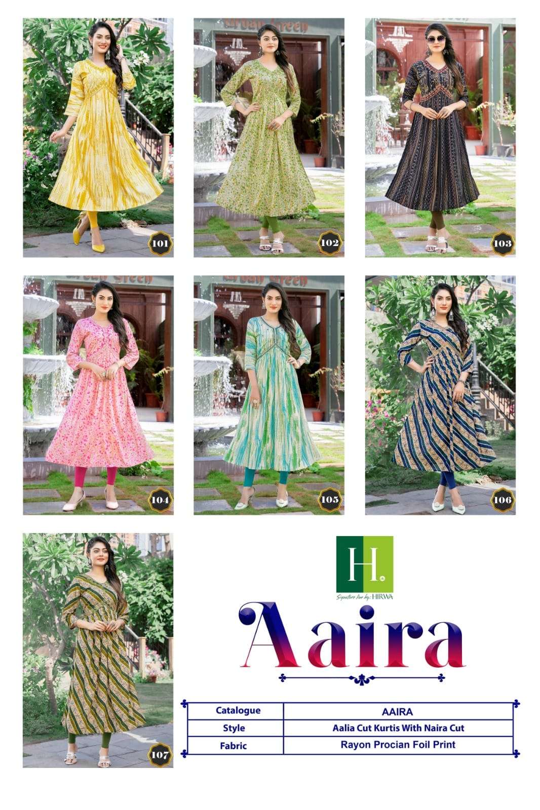 Aaira By Hirwa 101 To 107 Series Wholesale Beautiful Stylish Fancy Colorful Casual Wear & Ethnic Wear Rayon Foil Gowns At Wholesale Price