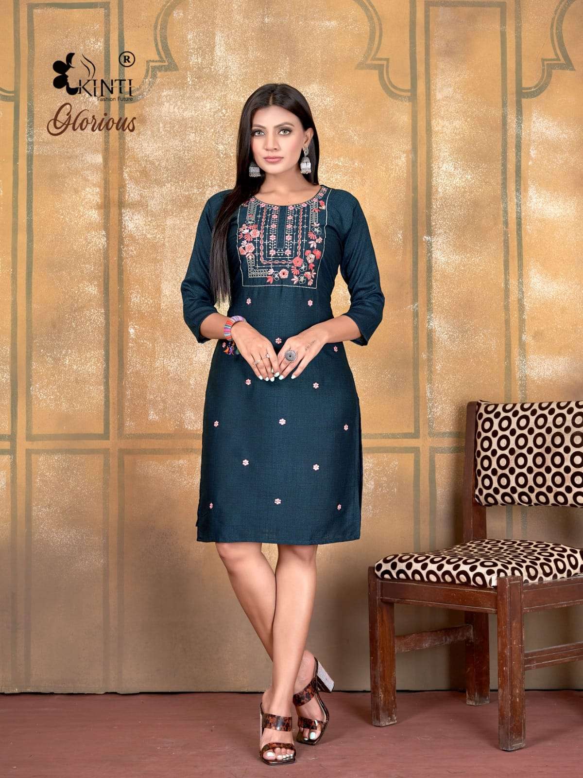 Glorious By Kinti 1001 To 1008 Series Beautiful Stylish Fancy Colorful Casual Wear & Ethnic Wear Heavy Rayon Foil Kurtis At Wholesale Price