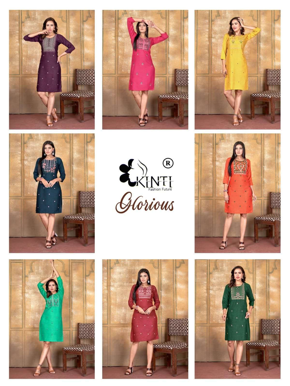 Glorious By Kinti 1001 To 1008 Series Beautiful Stylish Fancy Colorful Casual Wear & Ethnic Wear Heavy Rayon Foil Kurtis At Wholesale Price
