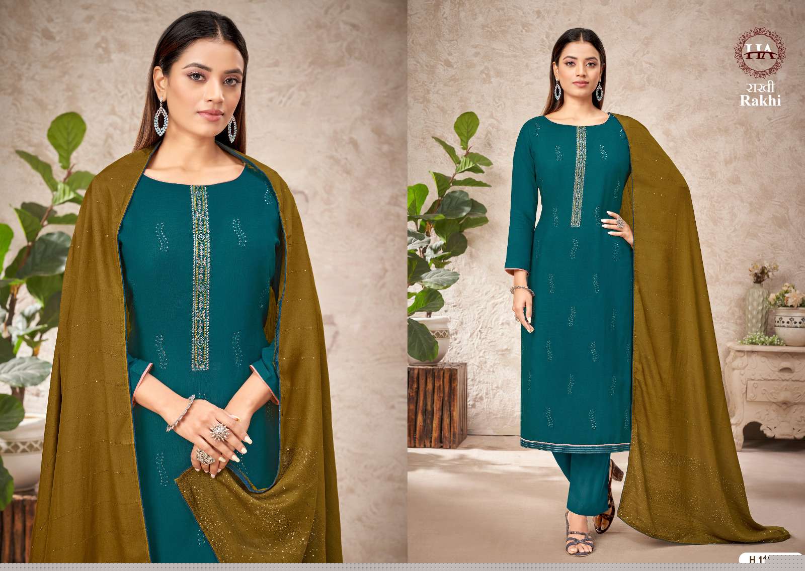 Rakhi By Harshit Fashion Hub 1181-001 To 1181-004 Series Beautiful Stylish Festive Suits Fancy Colorful Casual Wear & Ethnic Wear & Ready To Wear Rayon Slub Embroidered Dresses At Wholesale Price