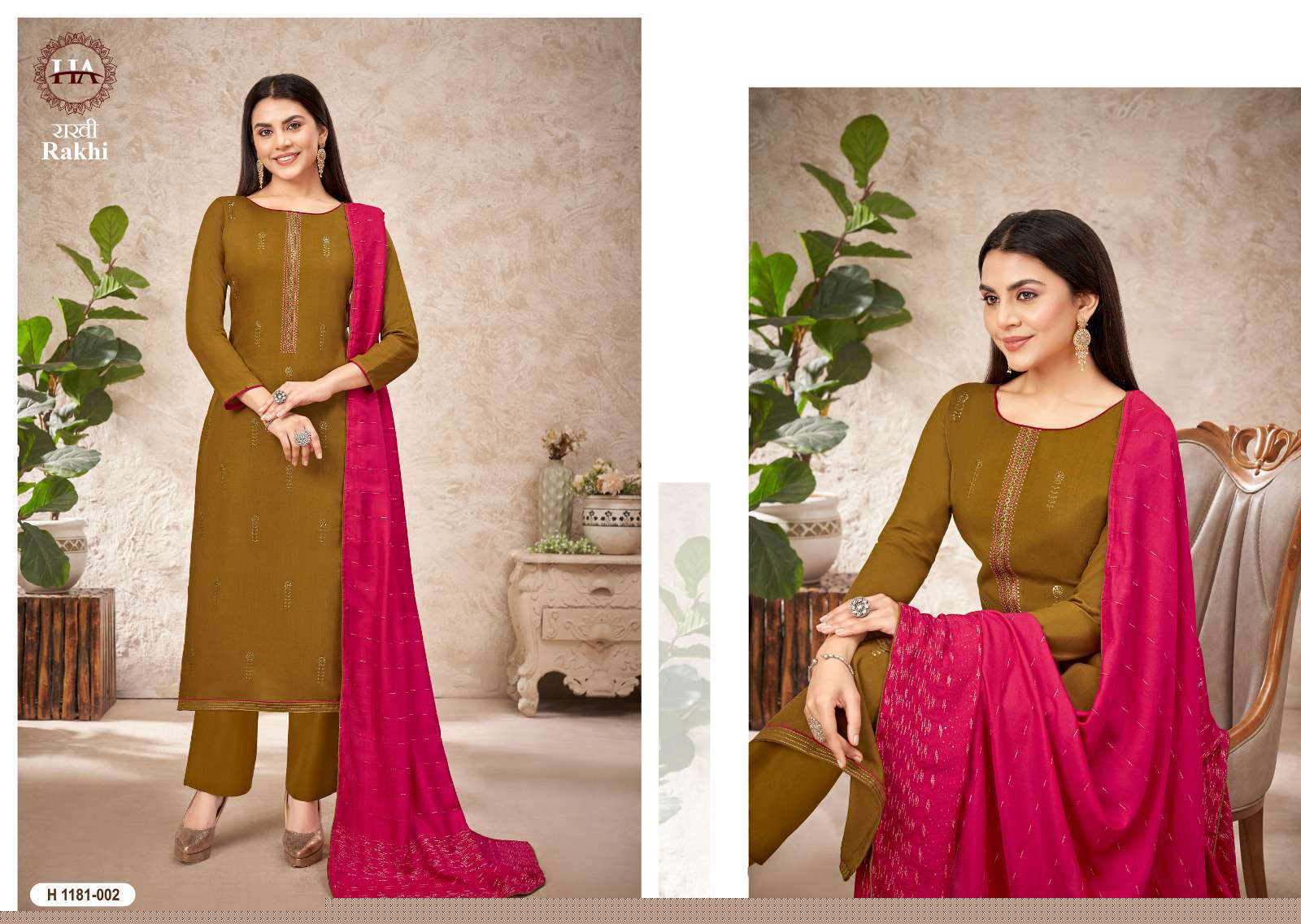 Rakhi By Harshit Fashion Hub 1181-001 To 1181-004 Series Beautiful Stylish Festive Suits Fancy Colorful Casual Wear & Ethnic Wear & Ready To Wear Rayon Slub Embroidered Dresses At Wholesale Price