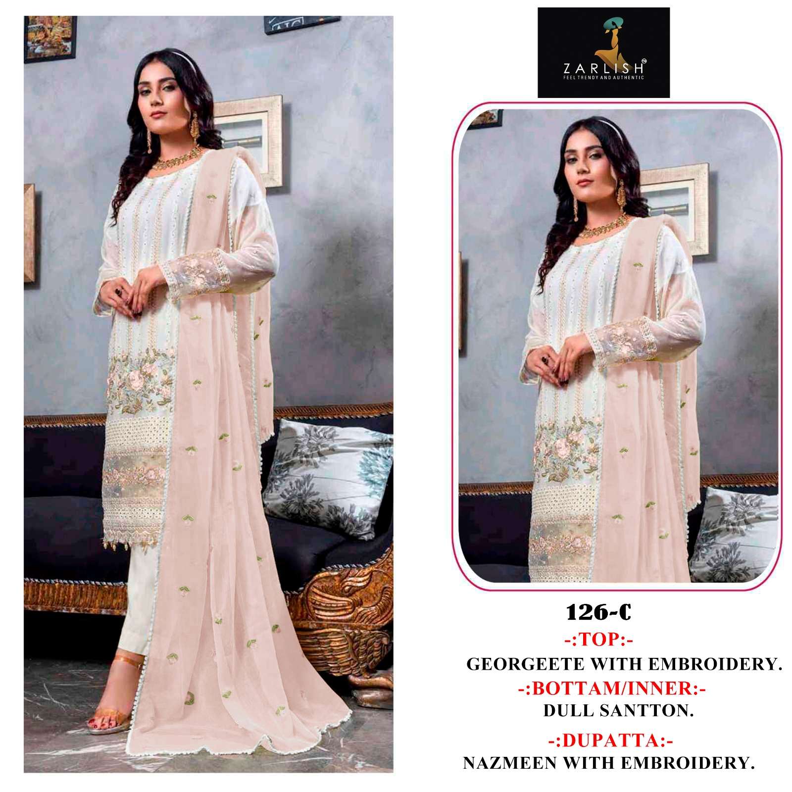 Zarlish 126 Colours By Zarlish 126-A To 126-D Series Beautiful Stylish Pakistani Suits Fancy Colorful Casual Wear & Ethnic Wear & Ready To Wear Georgette Embroidery Dresses At Wholesale Price