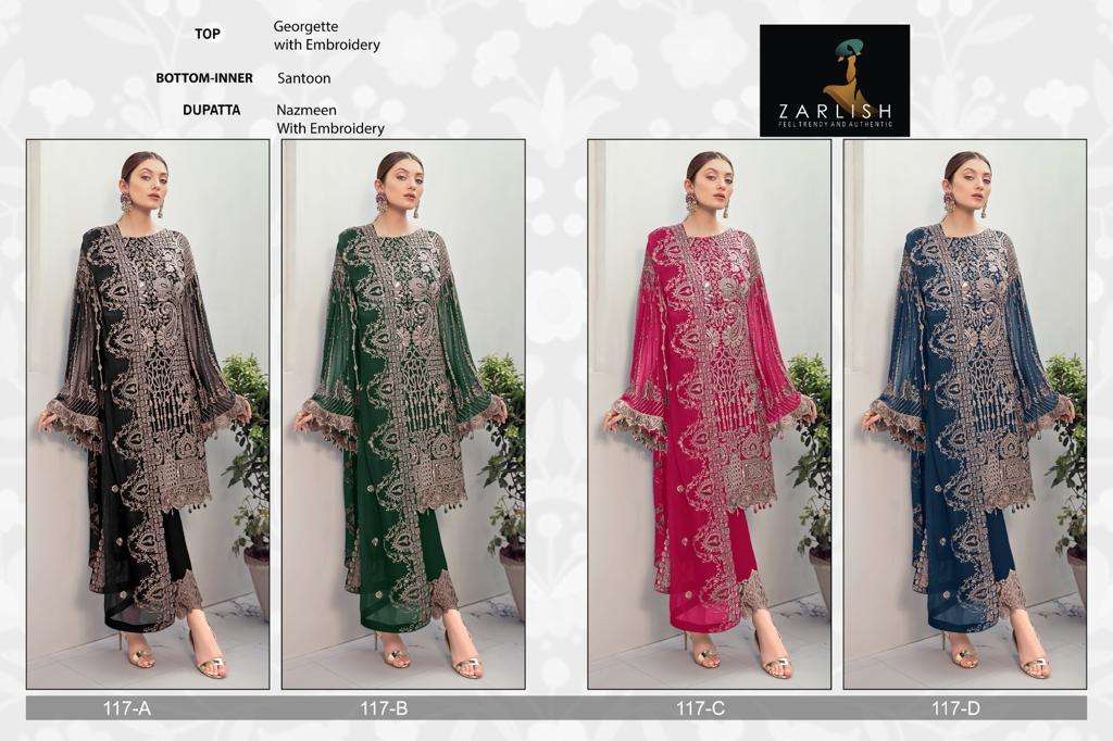 Zarlish 117 Colours By Zarlish 117-A To 117-D Series Beautiful Stylish Pakistani Suits Fancy Colorful Casual Wear & Ethnic Wear & Ready To Wear Georgette Embroidery Dresses At Wholesale Price
