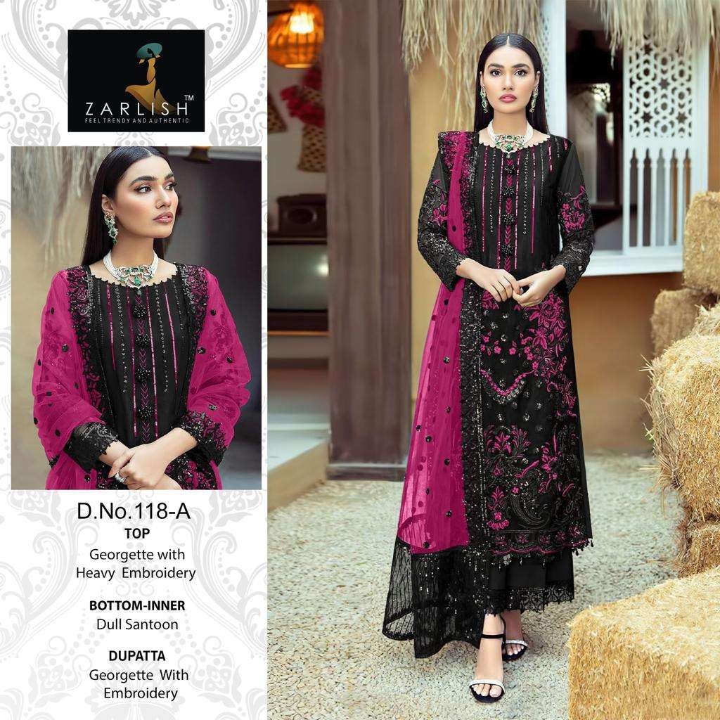 Zarlish 118 Colours By Zarlish 118-A To 118-D Series Beautiful Stylish Pakistani Suits Fancy Colorful Casual Wear & Ethnic Wear & Ready To Wear Georgette Embroidery Dresses At Wholesale Price