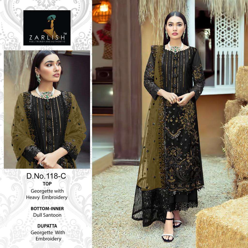 Zarlish 118 Colours By Zarlish 118-A To 118-D Series Beautiful Stylish Pakistani Suits Fancy Colorful Casual Wear & Ethnic Wear & Ready To Wear Georgette Embroidery Dresses At Wholesale Price