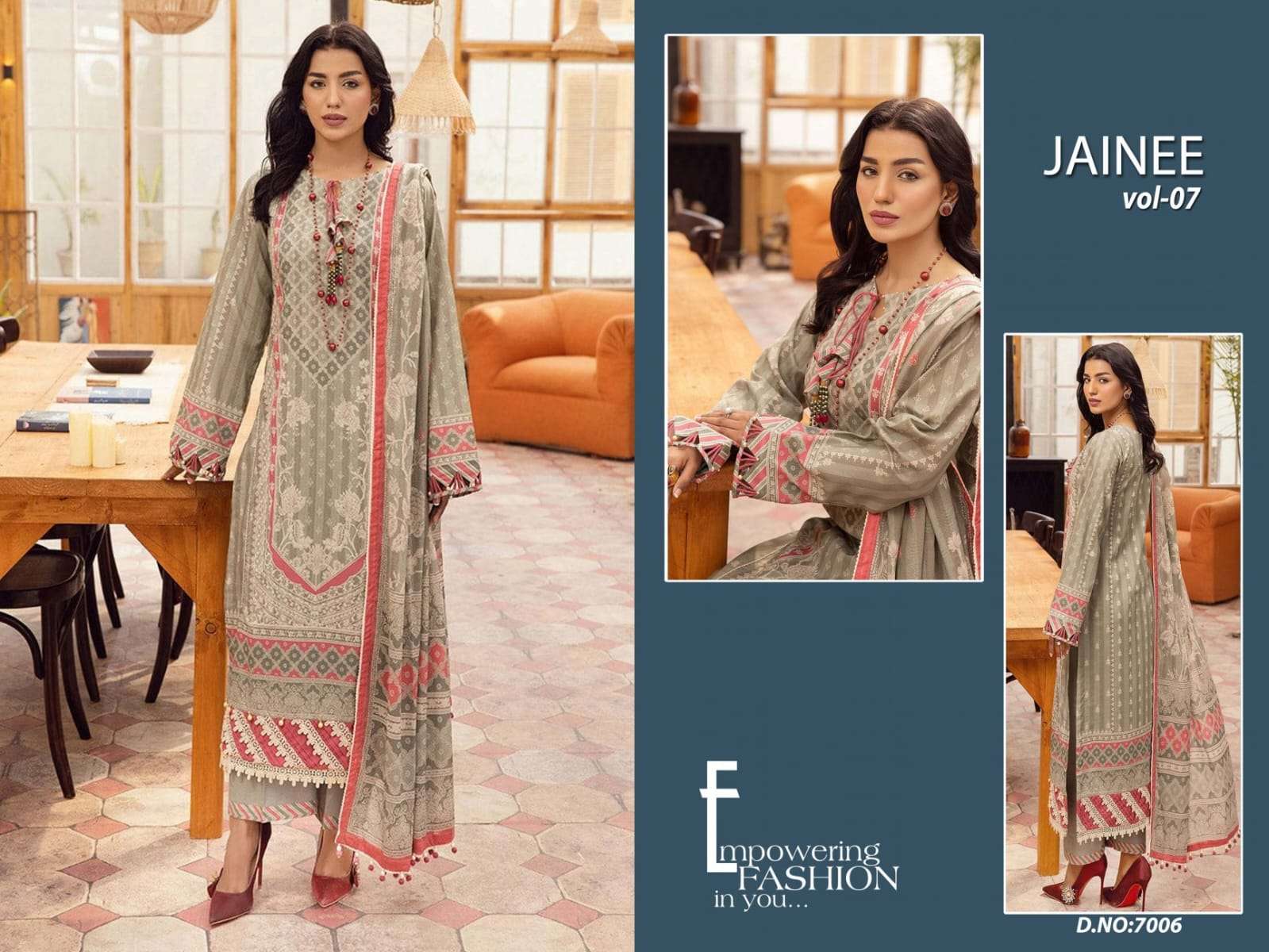 Jainee Vol-7 By Agha Noor 7001 To 7006 Series Beautiful Suits Colorful Stylish Fancy Casual Wear & Ethnic Wear Lawn Cotton Print Dresses At Wholesale Price