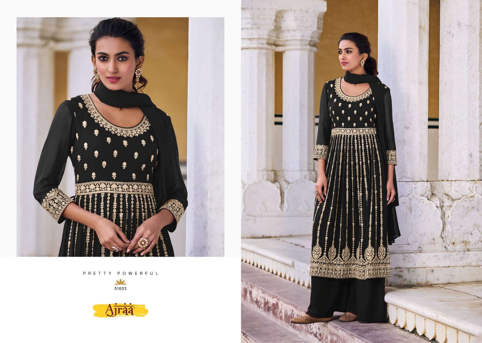 Hiva Vol-6 By Ajraa 51601 To 51605 Series Designer Festive Sharara Suits Collection Beautiful Stylish Fancy Colorful Party Wear & Occasional Wear Heavy Georgette Embroidered Dresses At Wholesale Price