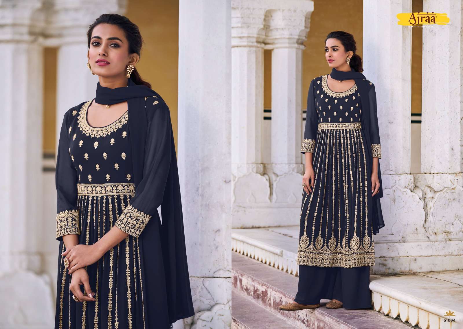 Hiva Vol-6 By Ajraa 51601 To 51605 Series Designer Festive Sharara Suits Collection Beautiful Stylish Fancy Colorful Party Wear & Occasional Wear Heavy Georgette Embroidered Dresses At Wholesale Price
