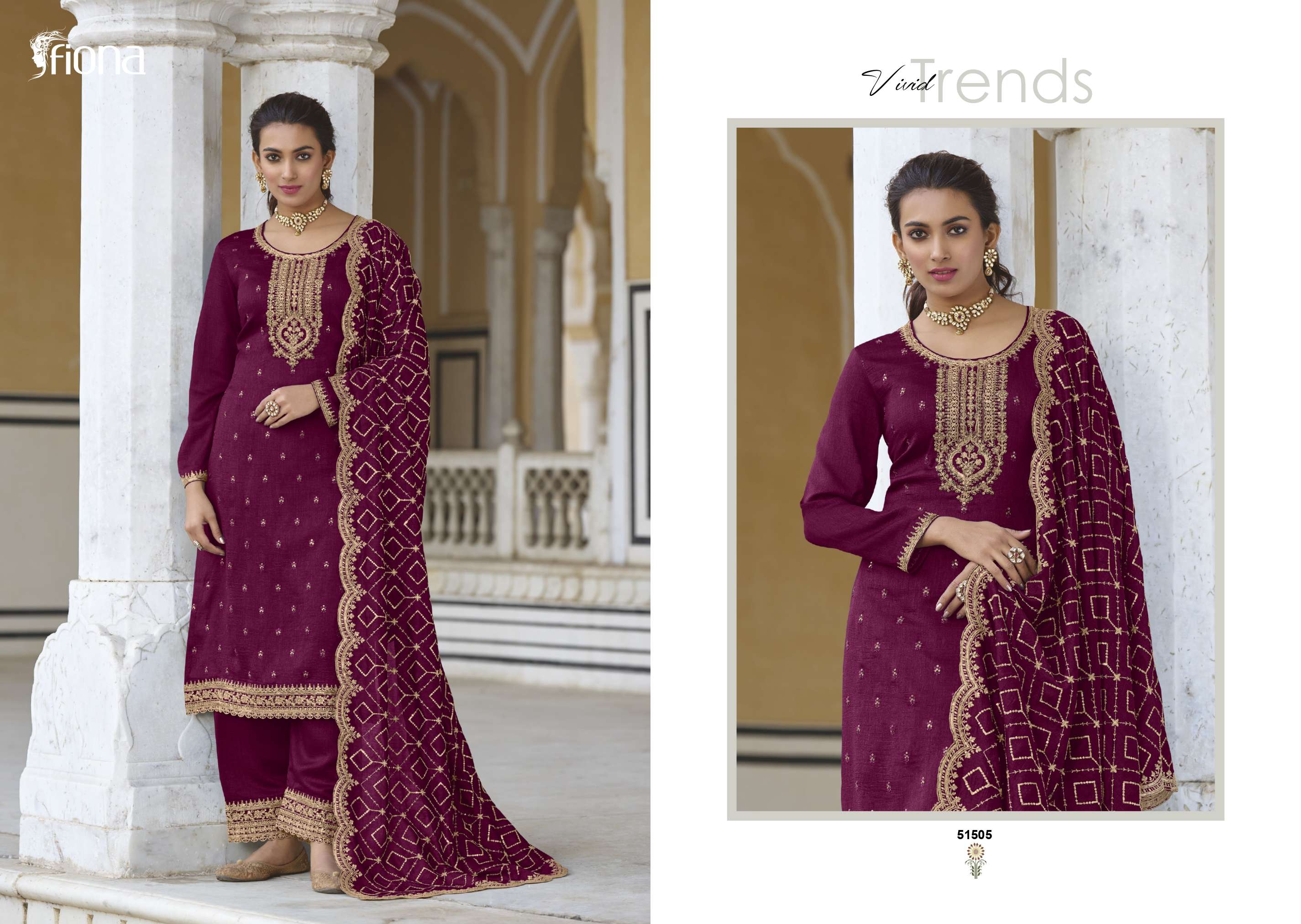 Gulrang By Fiona 51501 To 51505 Series Beautiful Festive Suits Colorful Stylish Fancy Casual Wear & Ethnic Wear Premium Silk Embroidered Dresses At Wholesale Price