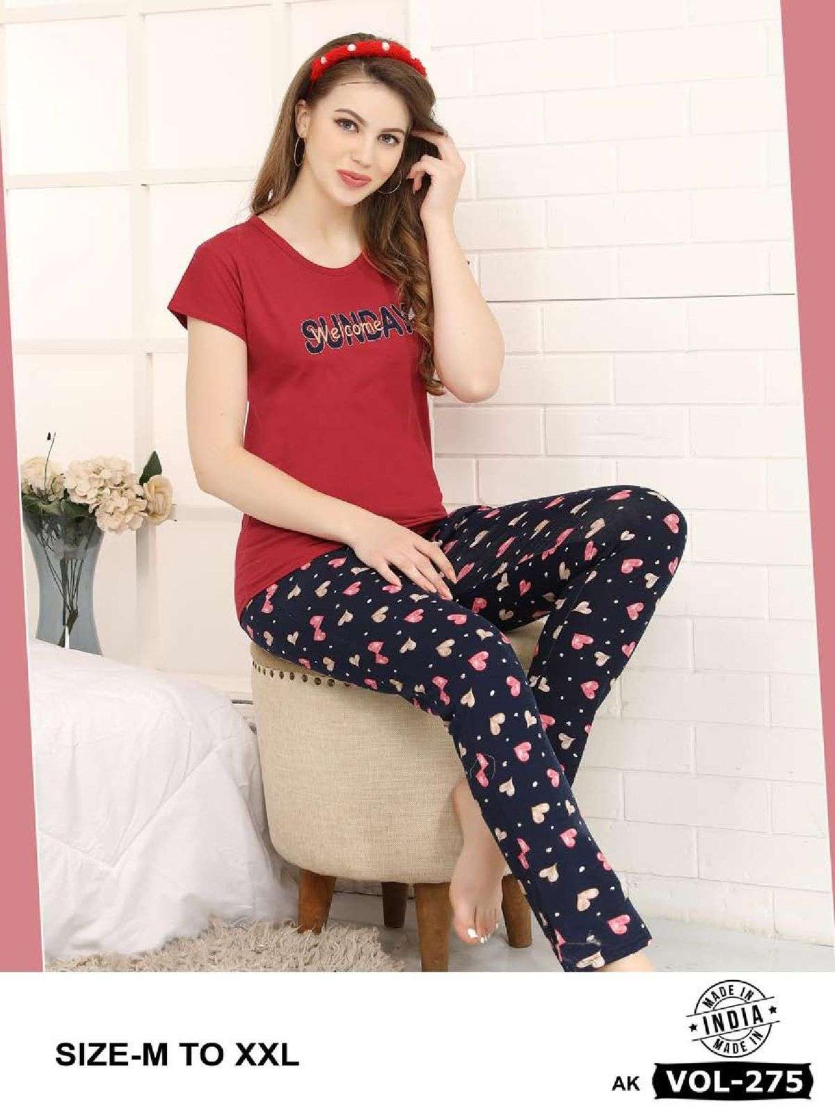 Vol-275-A By Fashion Talk 01 To 06 Series Beautiful Stylish Fancy Colorful Casual Wear & Ethnic Wear Hosiery Cotton Night Suits At Wholesale Price