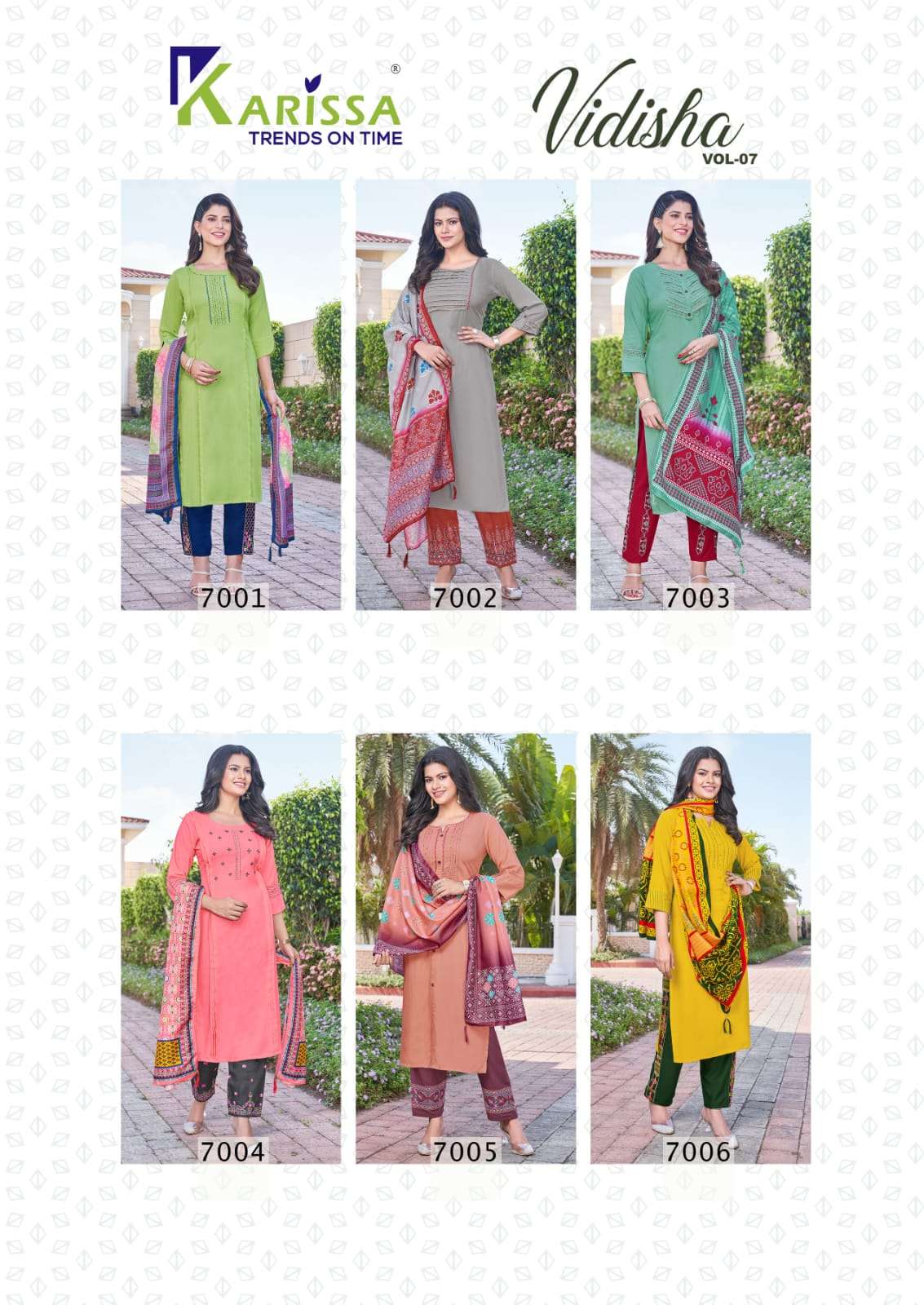 Vidisha Vol-7 By Karissa 7001 To 7006 Series Beautiful Suits Colorful Stylish Fancy Casual Wear & Ethnic Wear Pure Rayon Embroidered Dresses At Wholesale Price