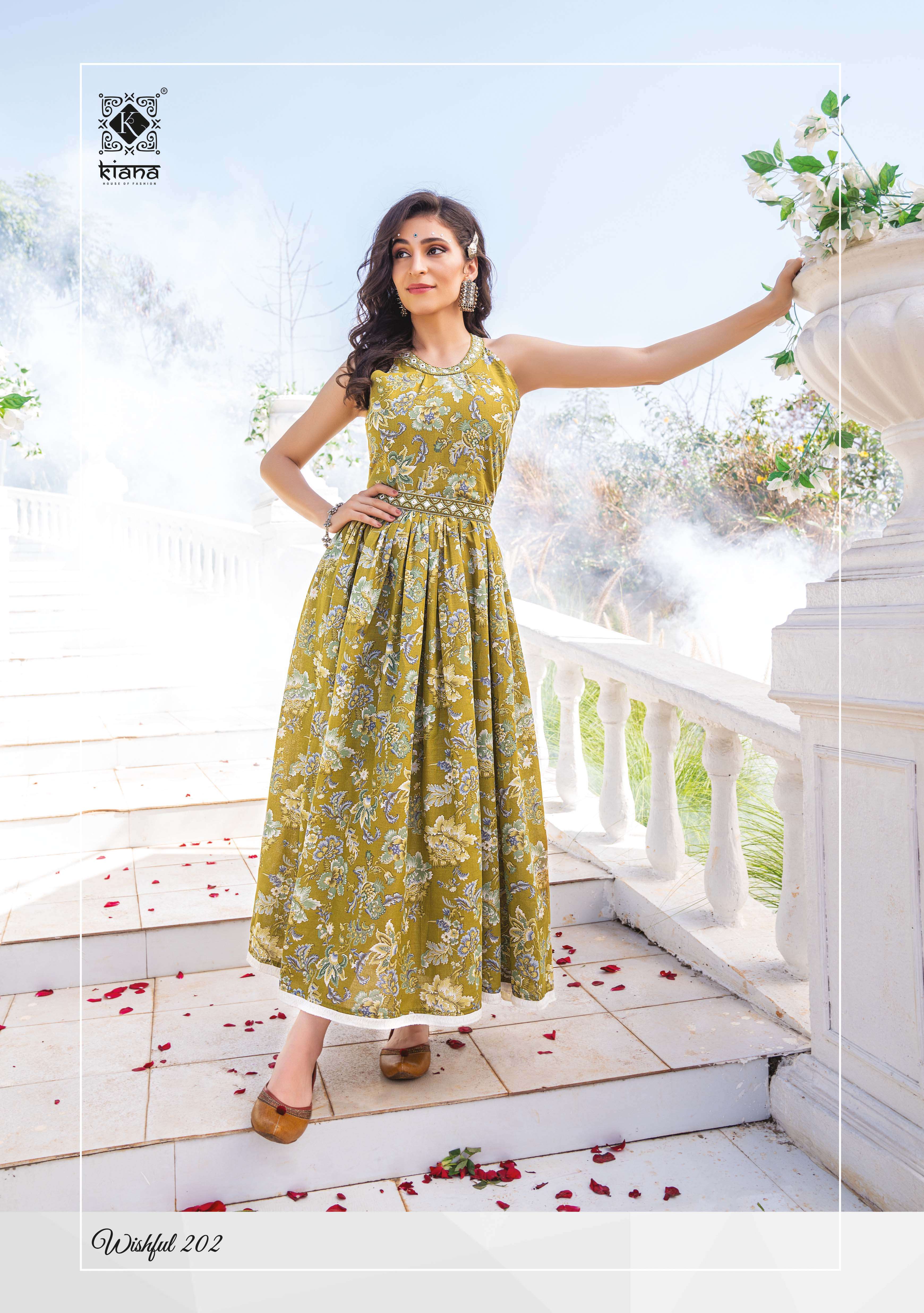 Wishful Vol-2 By Kiana 201 To 208 Series Beautiful Stylish Fancy Colorful Casual Wear & Ethnic Wear Pure Cotton Print Gown At Wholesale Price