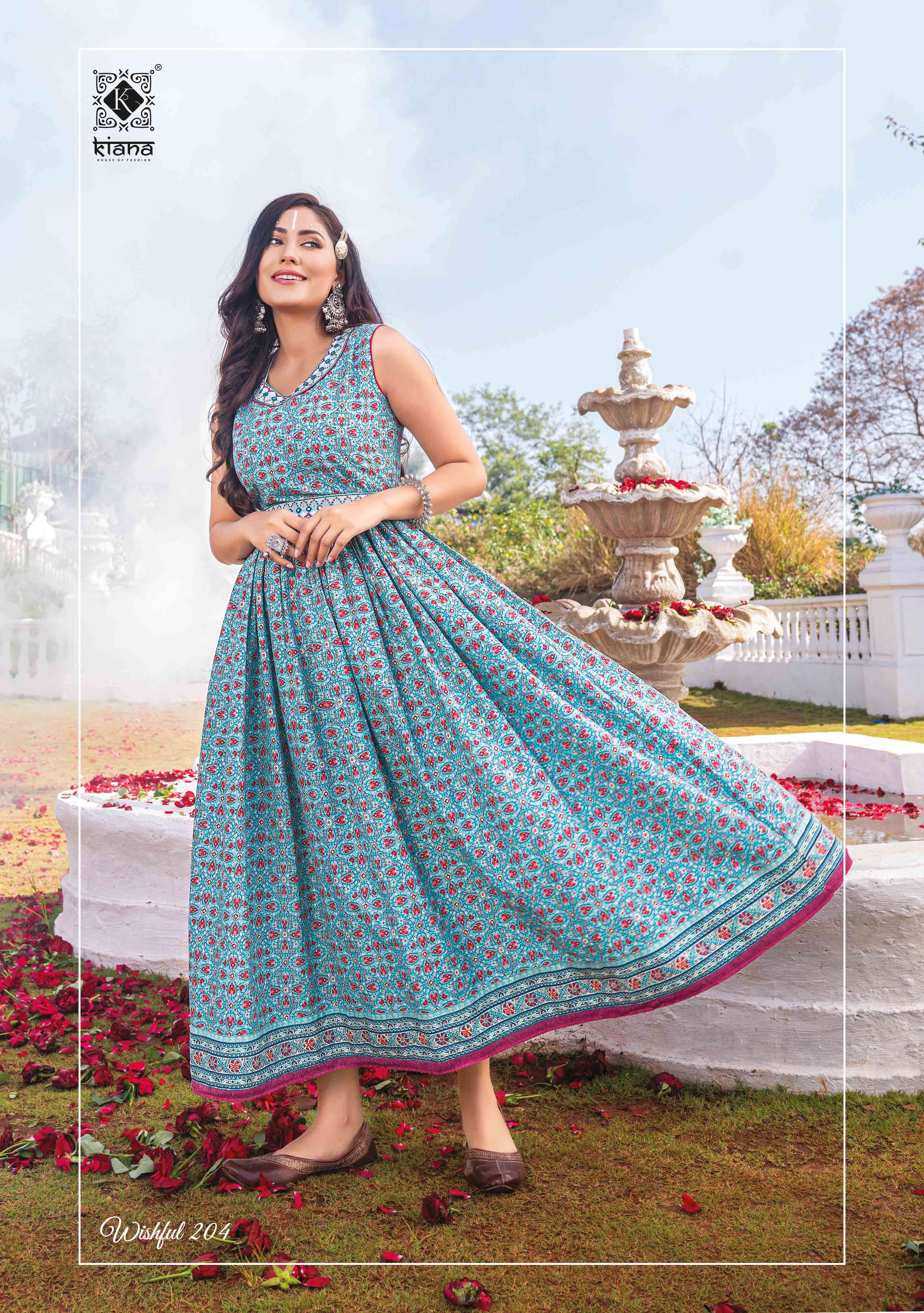 Wishful Vol-2 By Kiana 201 To 208 Series Beautiful Stylish Fancy Colorful Casual Wear & Ethnic Wear Pure Cotton Print Gown At Wholesale Price