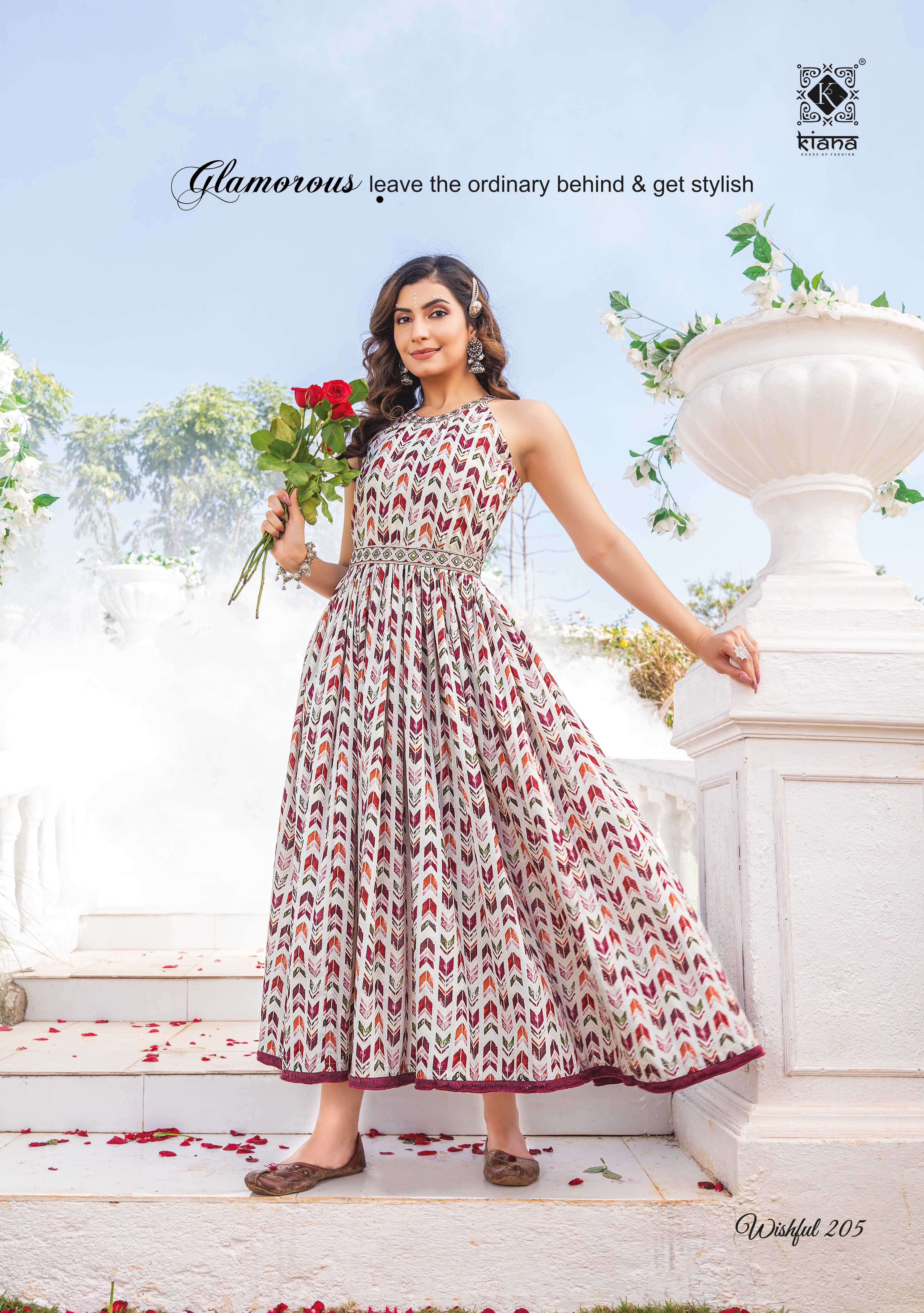 Wishful Vol-2 By Kiana 201 To 208 Series Beautiful Stylish Fancy Colorful Casual Wear & Ethnic Wear Pure Cotton Print Gown At Wholesale Price