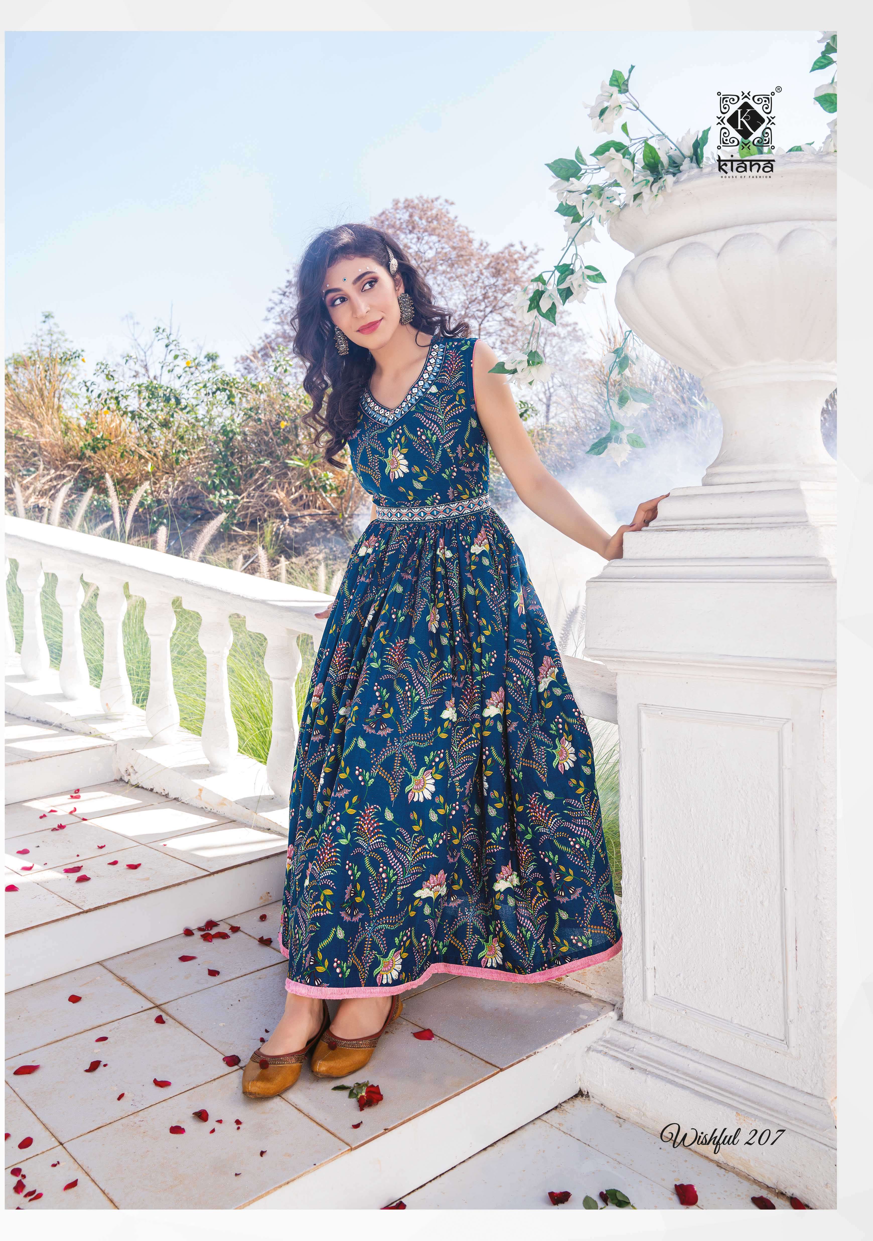 Wishful Vol-2 By Kiana 201 To 208 Series Beautiful Stylish Fancy Colorful Casual Wear & Ethnic Wear Pure Cotton Print Gown At Wholesale Price