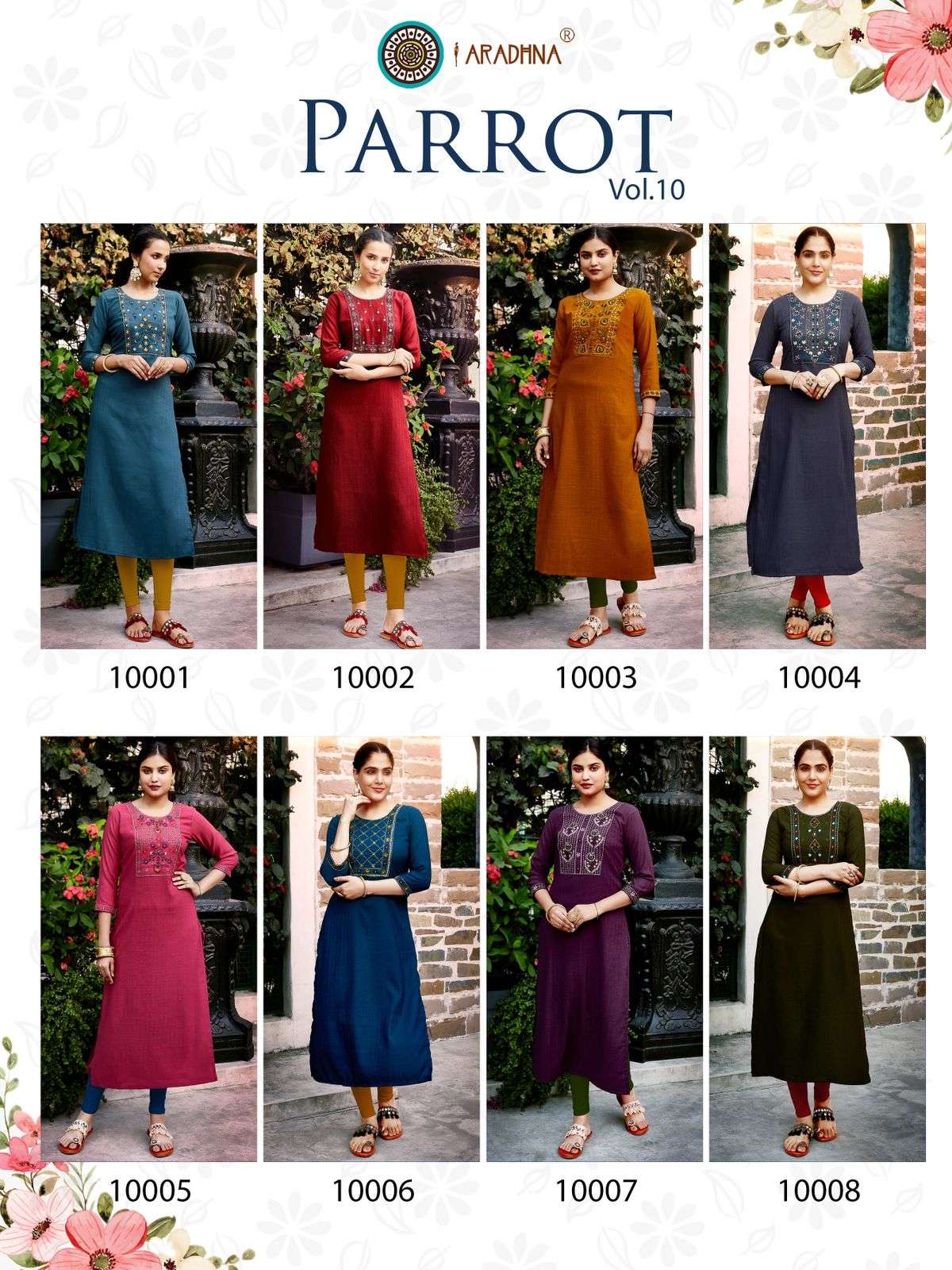 Parrot Vol-10 By Aradhna Fashion 10001 To 10008 Series Beautiful Stylish Fancy Colorful Casual Wear & Ethnic Wear Fancy Kurtis At Wholesale Price
