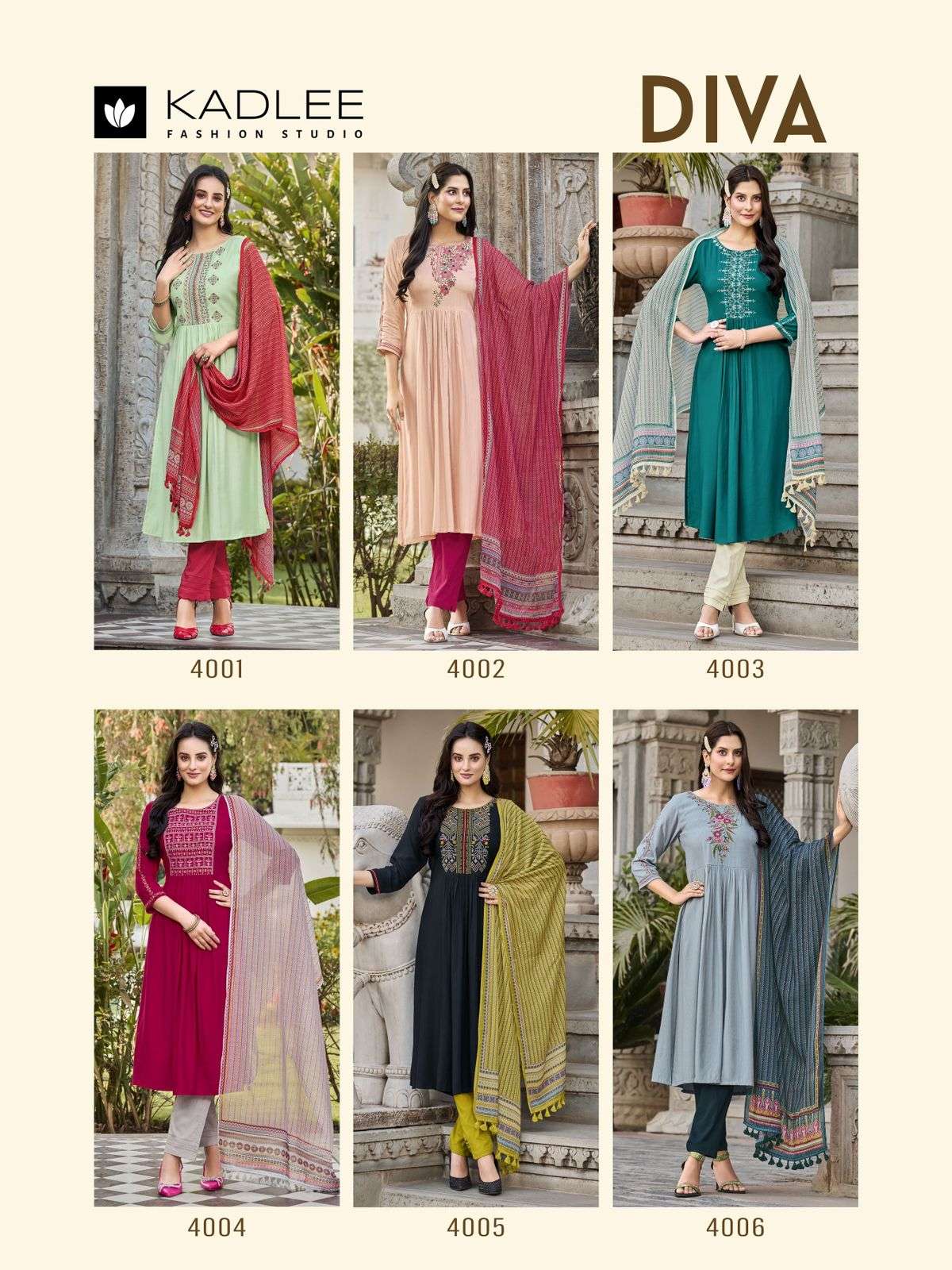 Diva By Kadlee 4001 To 4006 Series Beautiful Sharara Suits Colorful Stylish Fancy Casual Wear & Ethnic Wear Rayon Dresses At Wholesale Price