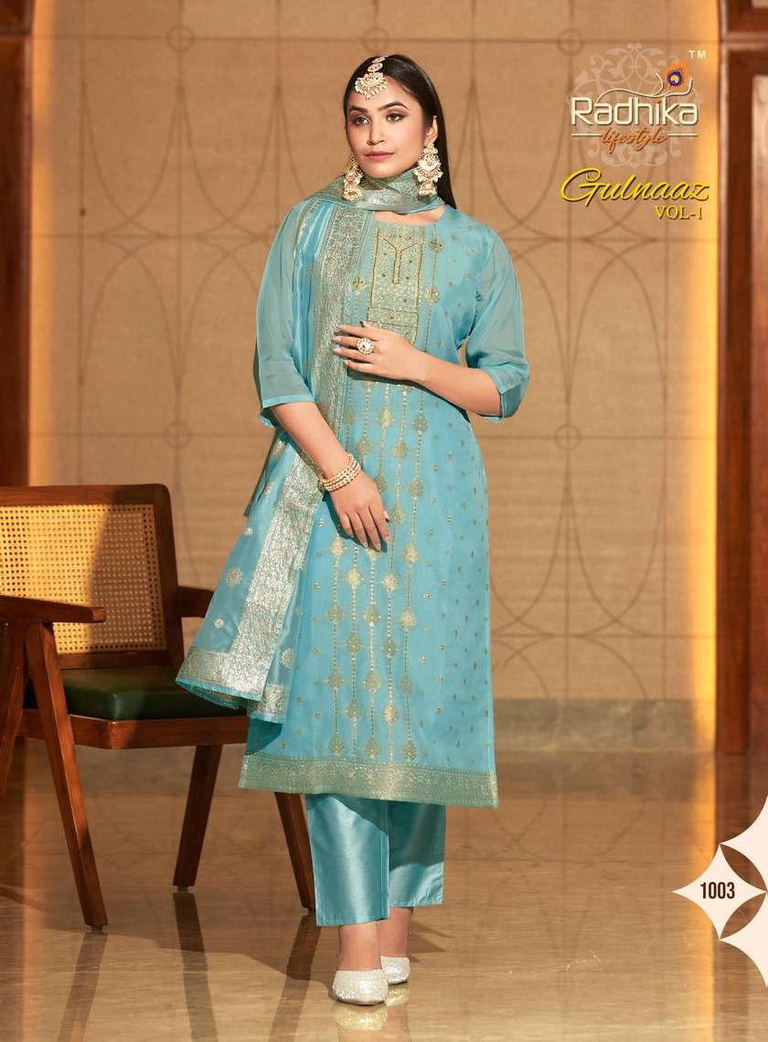 Gulnaaz Vol-1 By Radhika Lifestyle 1001 To 1006 Series Festive Suits Beautiful Fancy Colorful Stylish Party Wear & Occasional Wear Organza Dresses At Wholesale Price