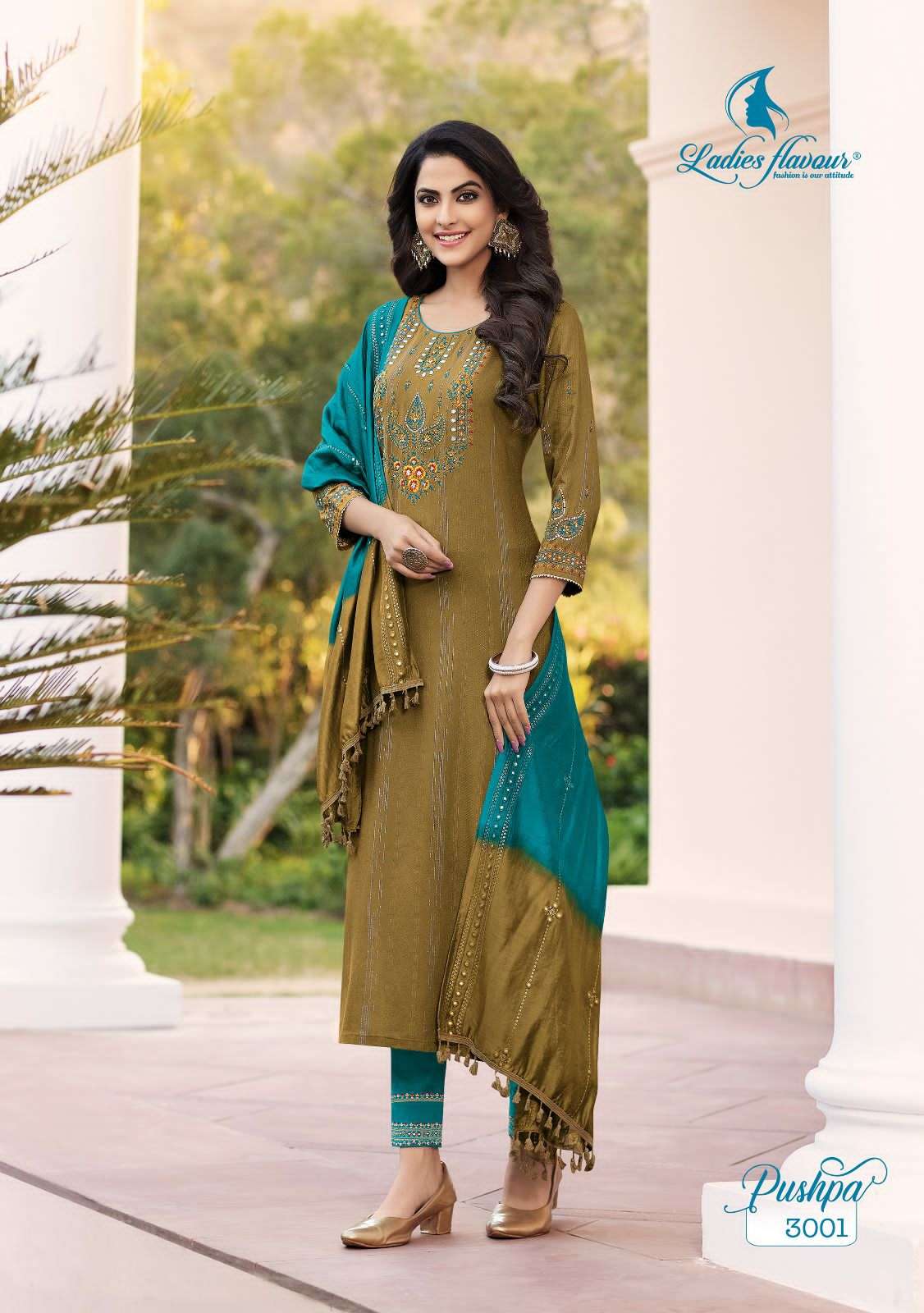Pushpa Vol-3 By Ladies Flavour 3001 To 3006 Series Festive Suits Beautiful Fancy Colorful Stylish Party Wear & Occasional Wear Viscose Rayon Dresses At Wholesale Price