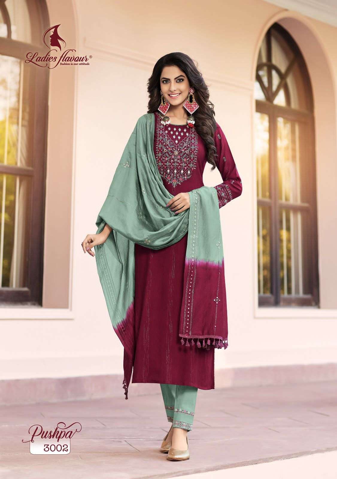 Pushpa Vol-3 By Ladies Flavour 3001 To 3006 Series Festive Suits Beautiful Fancy Colorful Stylish Party Wear & Occasional Wear Viscose Rayon Dresses At Wholesale Price