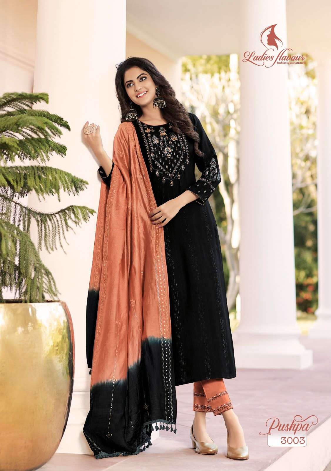 Pushpa Vol-3 By Ladies Flavour 3001 To 3006 Series Festive Suits Beautiful Fancy Colorful Stylish Party Wear & Occasional Wear Viscose Rayon Dresses At Wholesale Price