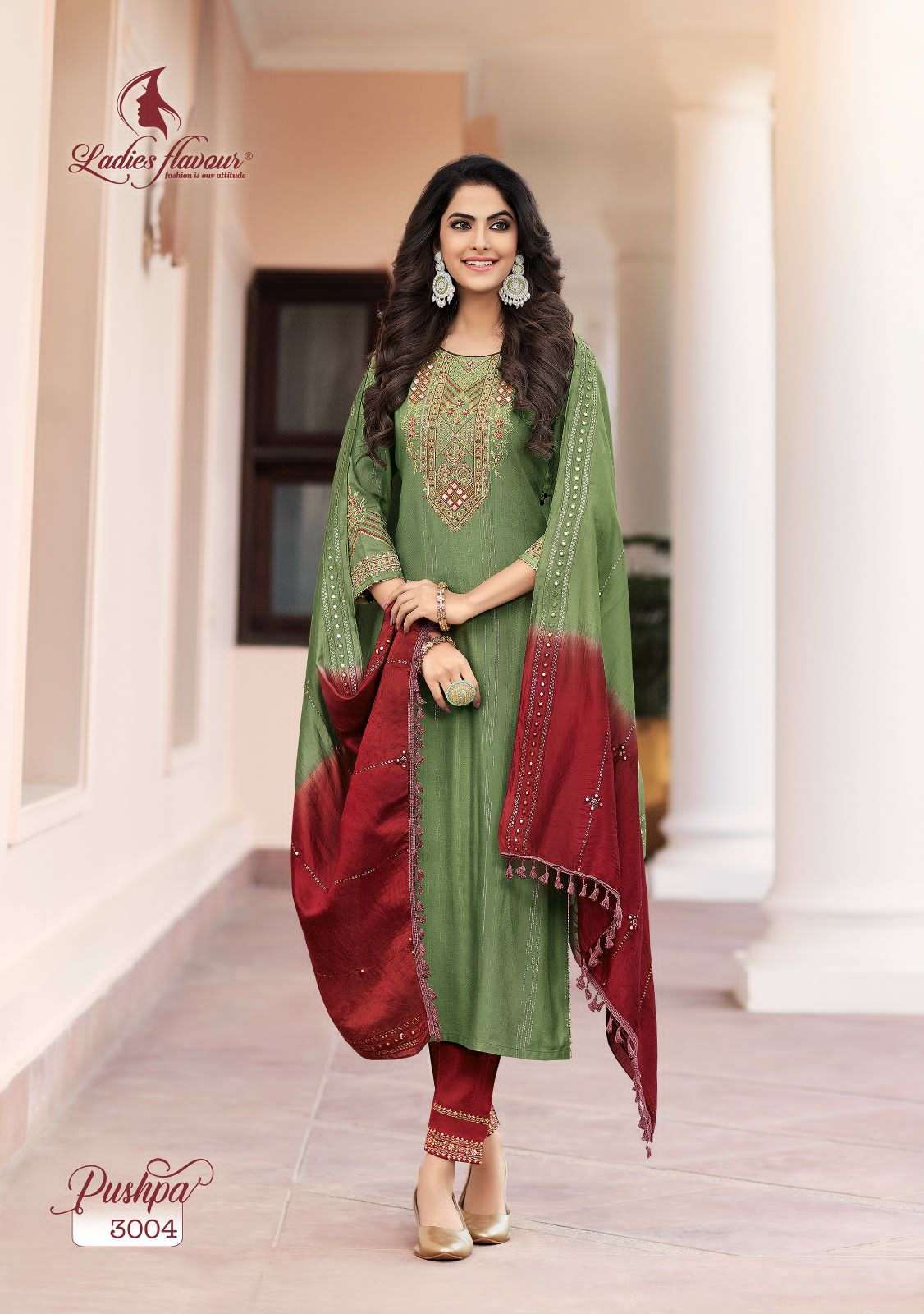 Pushpa Vol-3 By Ladies Flavour 3001 To 3006 Series Festive Suits Beautiful Fancy Colorful Stylish Party Wear & Occasional Wear Viscose Rayon Dresses At Wholesale Price