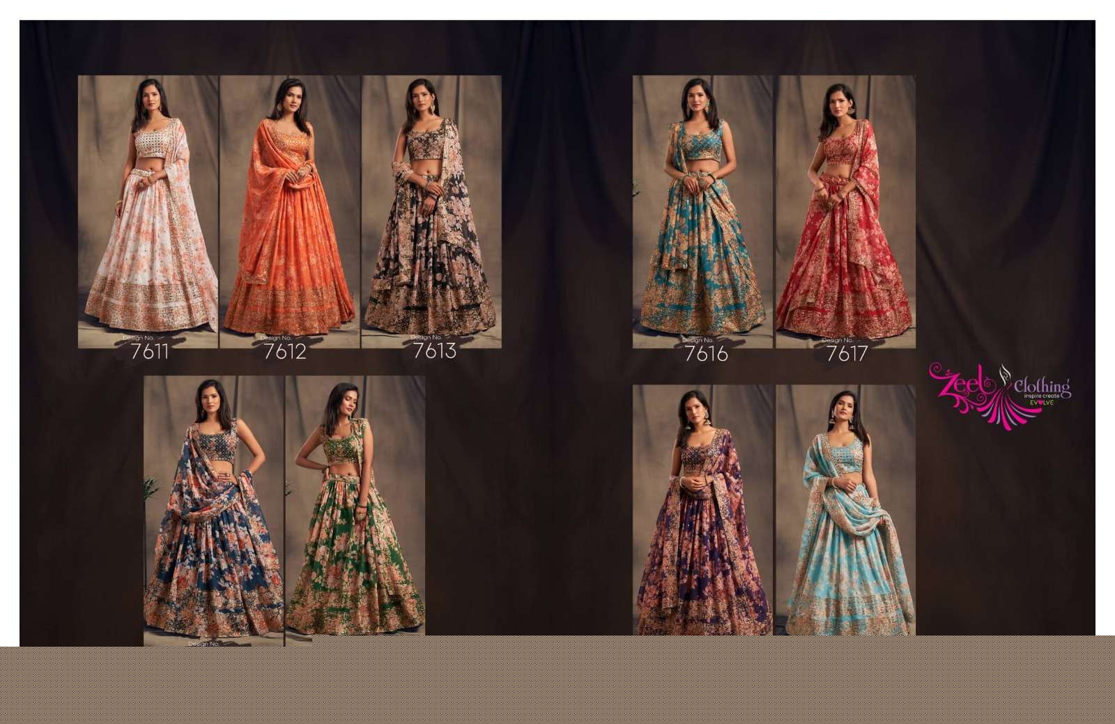 Floral Vol-2 By Zeel Clothing 7611 To 7619 Series Indian Traditional Beautiful Stylish Designer Banarasi Silk Jacquard Embroidered Party Wear Organza Lehengas At Wholesale Price
