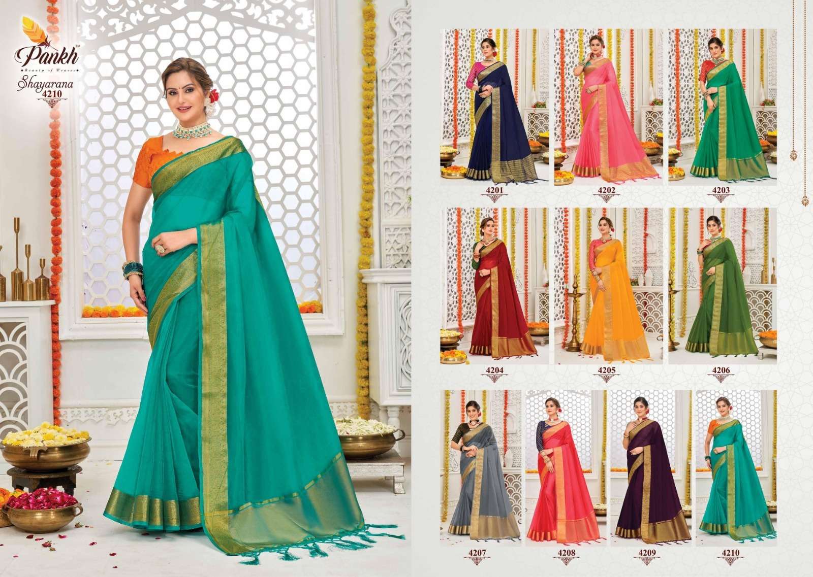 Shayarana Vol-1 By Pankh Creation 4201 To 4210 Indian Traditional Wear Collection Beautiful Stylish Fancy Colorful Party Wear & Occasional Wear Organza Silk Sarees At Wholesale Price
