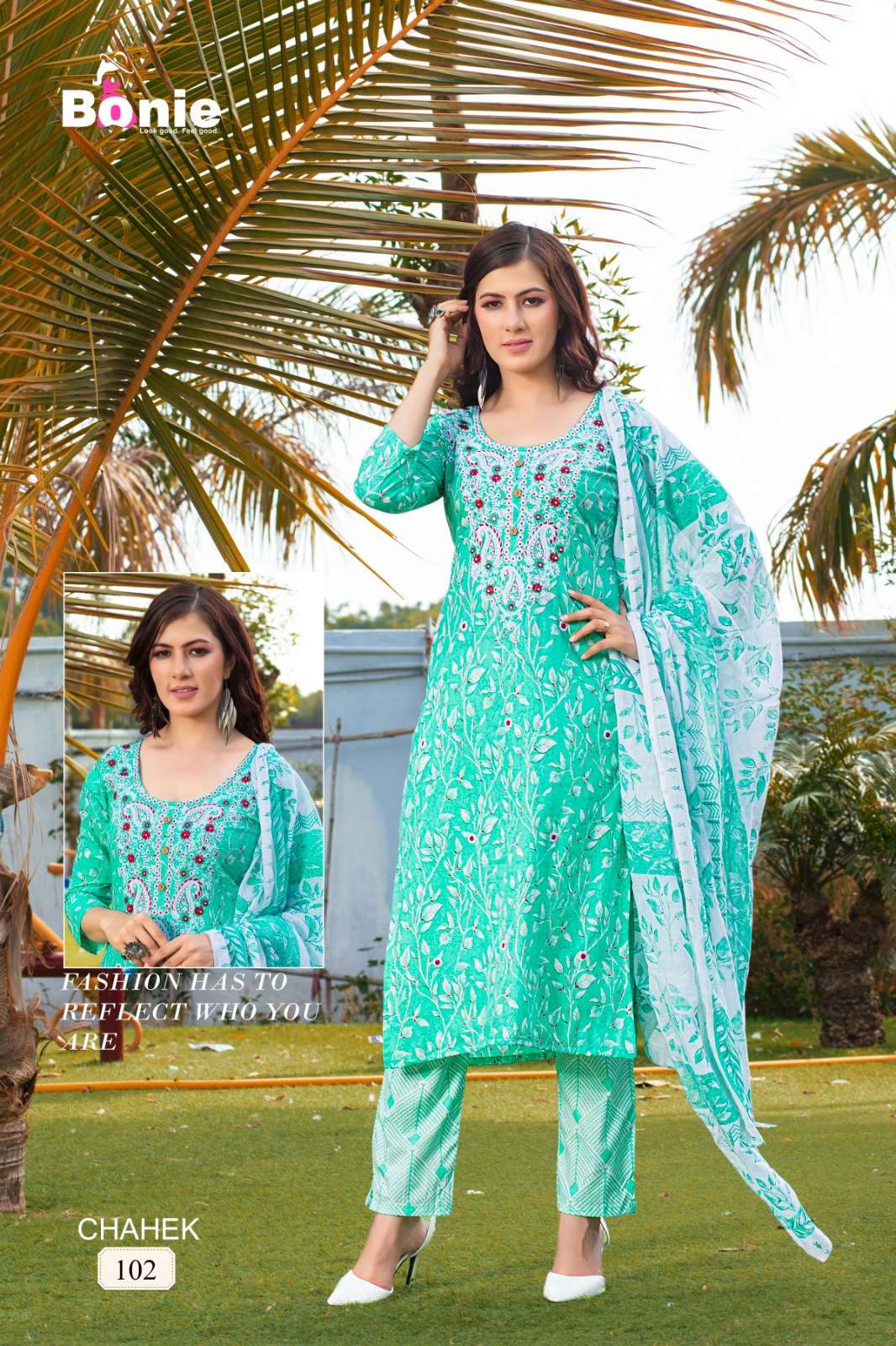 Chahek By Bonie 101 To 106 Series Beautiful Stylish Suits Fancy Colorful Casual Wear & Ethnic Wear & Ready To Wear Pure Cotton With Work Dresses At Wholesale Price